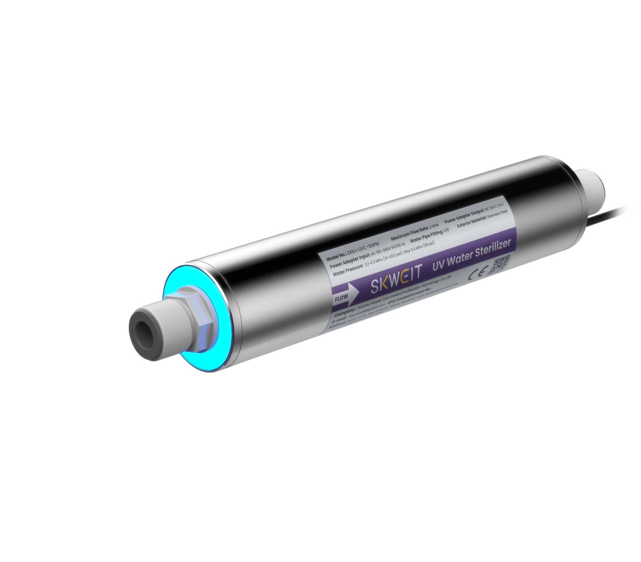 SKWEIT 3 GPM UVC-LED water module with the blue power indicator lit