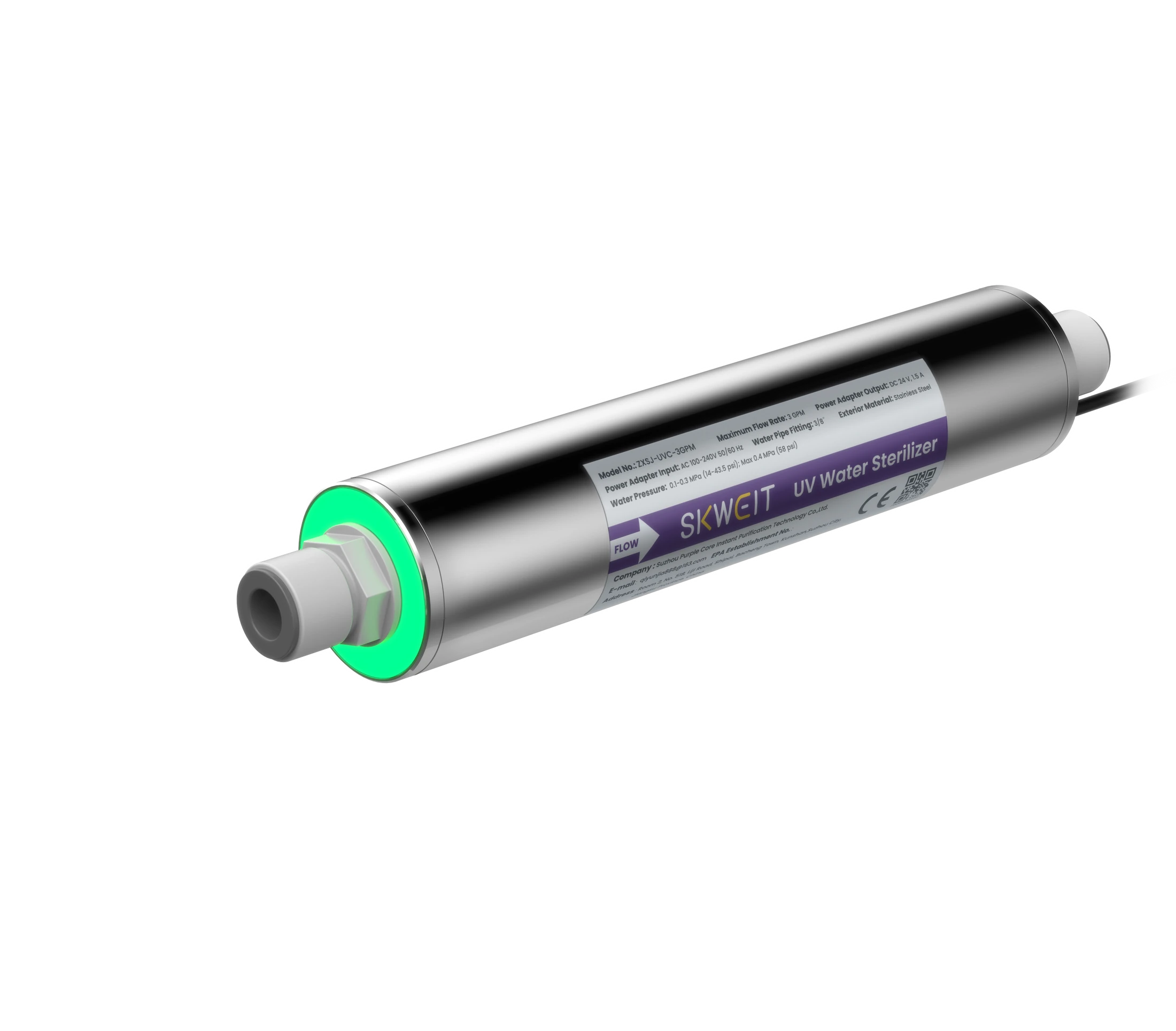 SKWEIT 3 GPM UVC-LED water module with the green active-treatment indicator lit